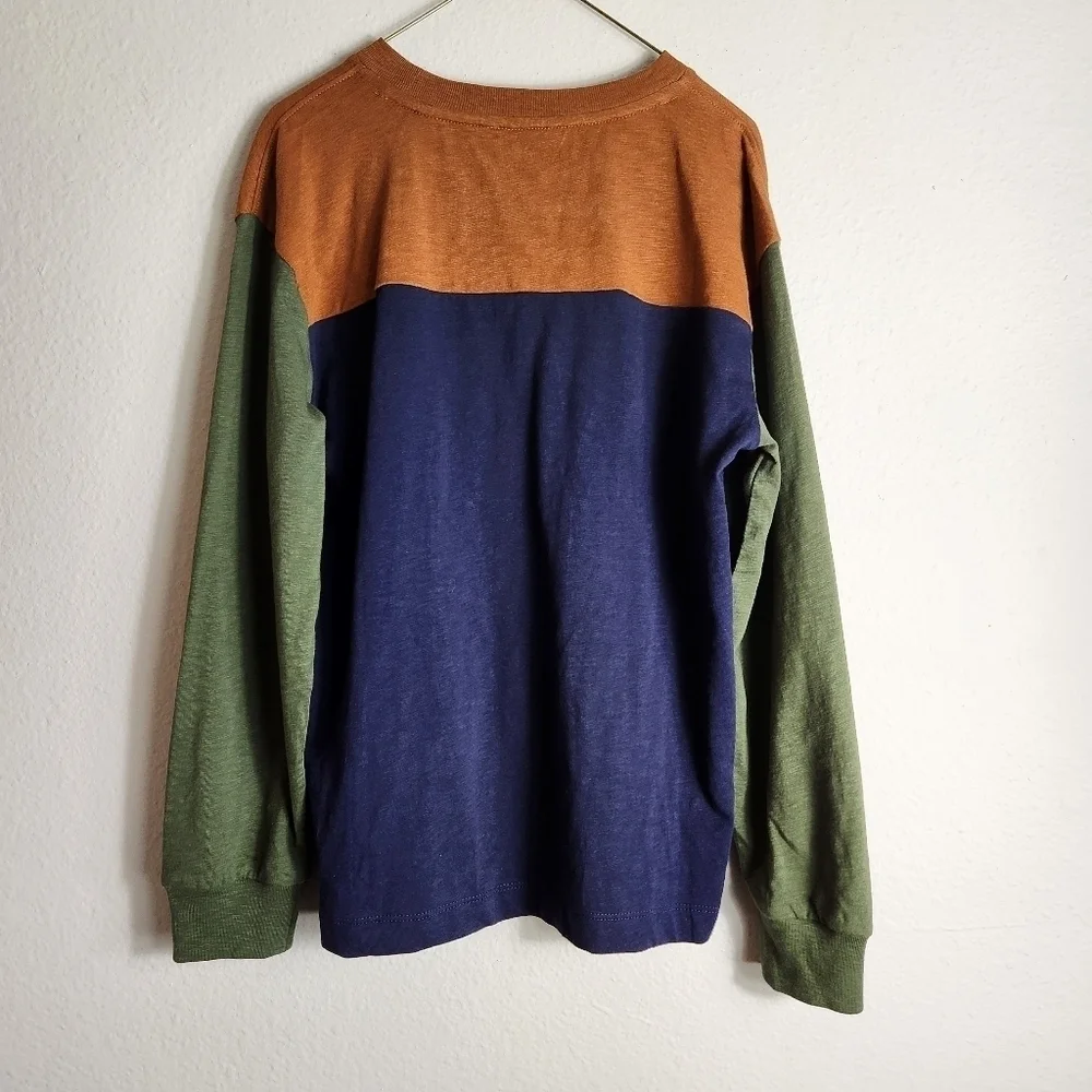 Gap Boys Navy/Olive/Brown Long Sleeve Colorblock Crewneck Tee-Size M (8) (NWT)